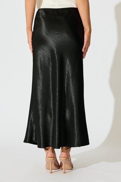 Satin Poise Midi Skirt in Black