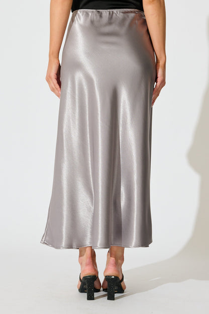 Satin Poise Midi Skirt in Grey