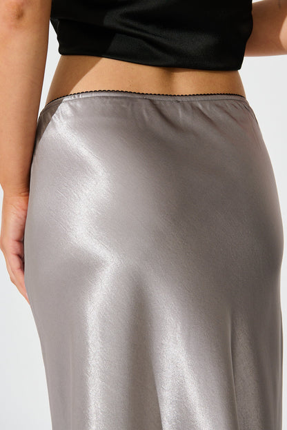 Satin Poise Midi Skirt in Grey
