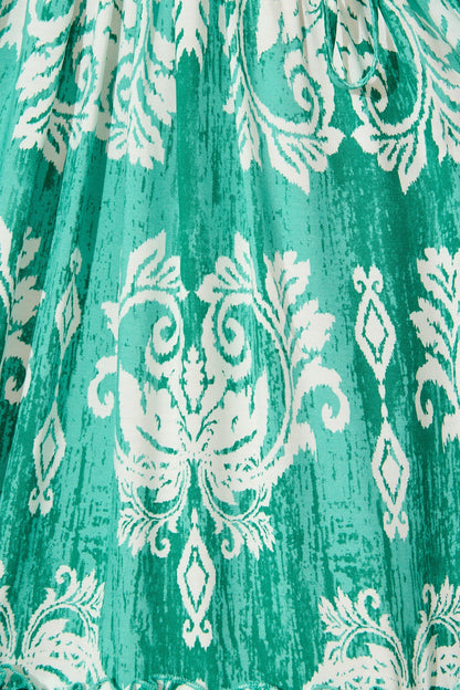 Zanayah Dress in Green with White Boho Print