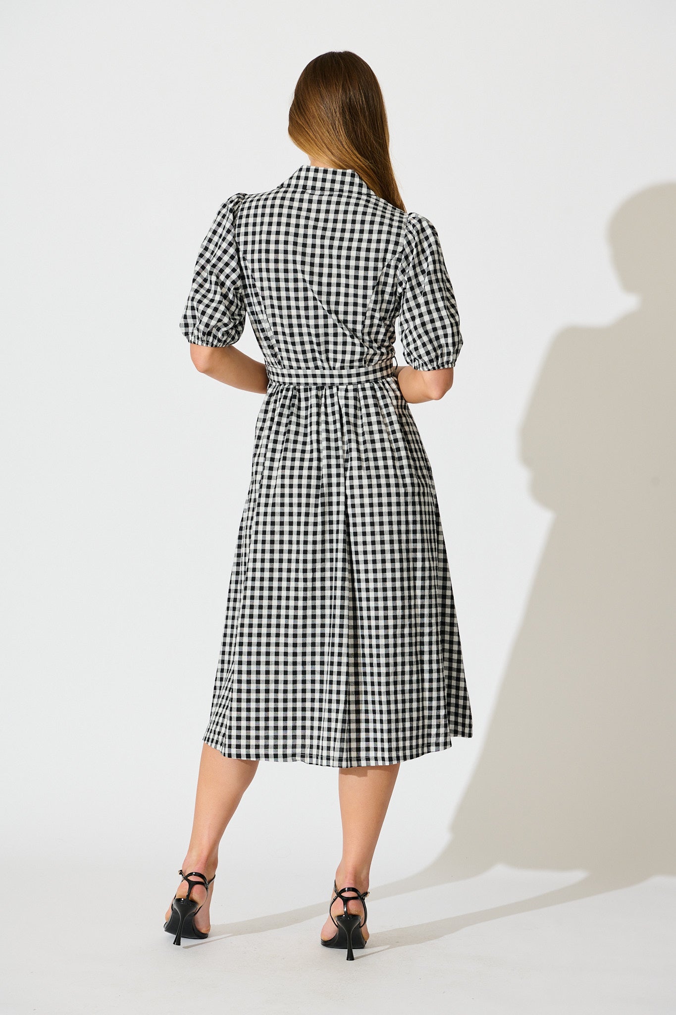 Elianna Midi Shirt Dress in Black and White Gingham Cotton