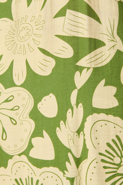 Sonnet Midi Dress in Green with Cream Floral