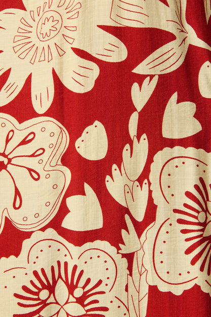 Sonnet Midi Dress in Red with Cream Floral
