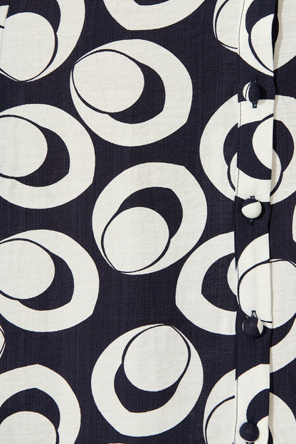 Asazie Midi Shirt Dress in Navy with White Print