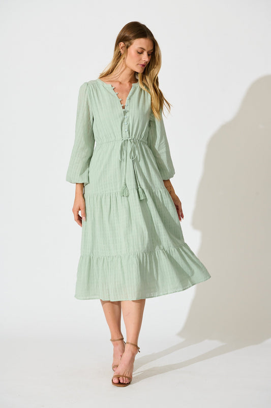 Kalami Midi Dress in Sage Cotton