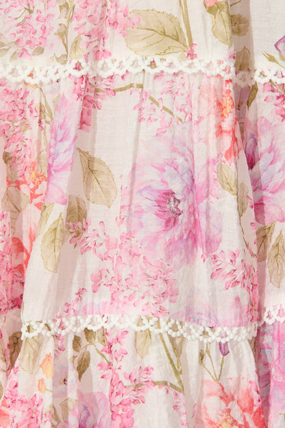 Wrenley Dress in White with Pink Floral