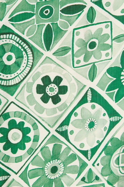 Syren Midi Shirt Dress in Green Tile Print