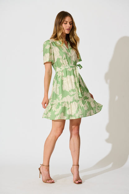 Illiana Dress in Green and Cream Floral