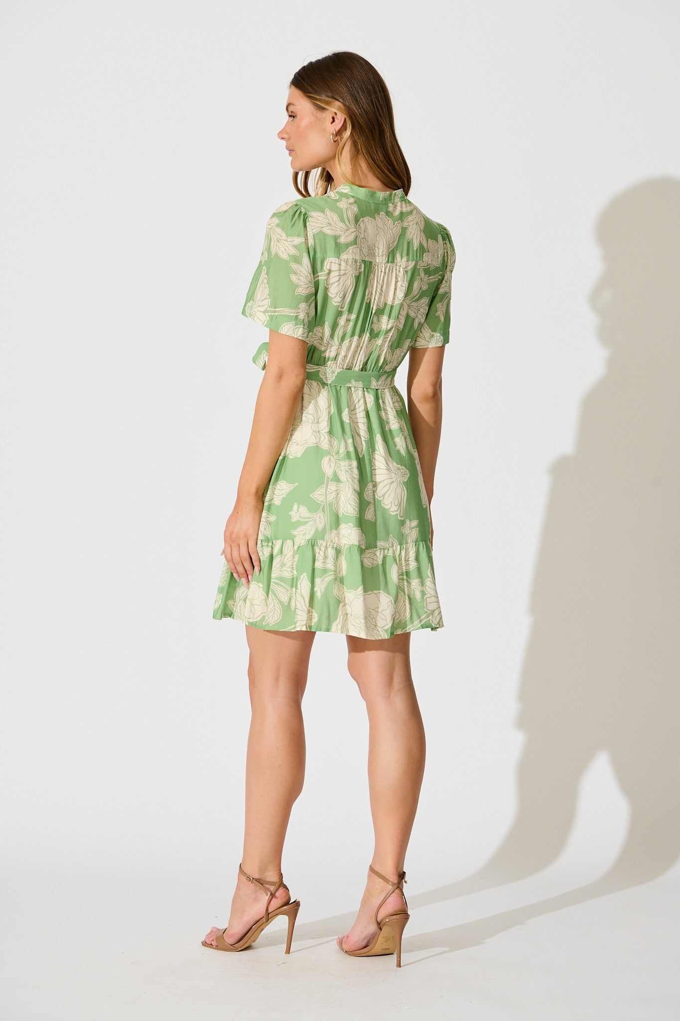 Illiana Dress in Green and Cream Floral