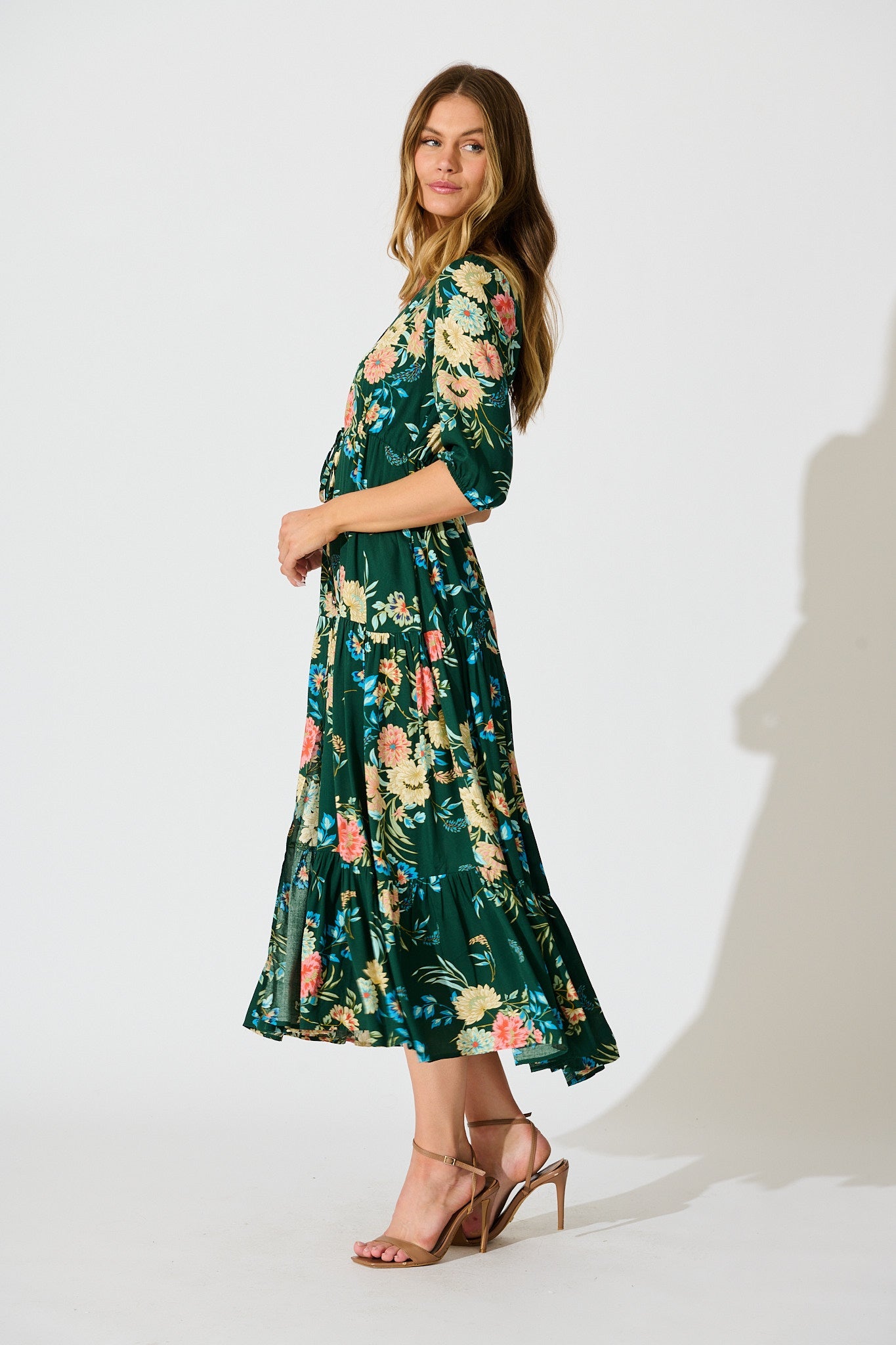 Jolanta Midi Dress in Emerald with Multi Floral