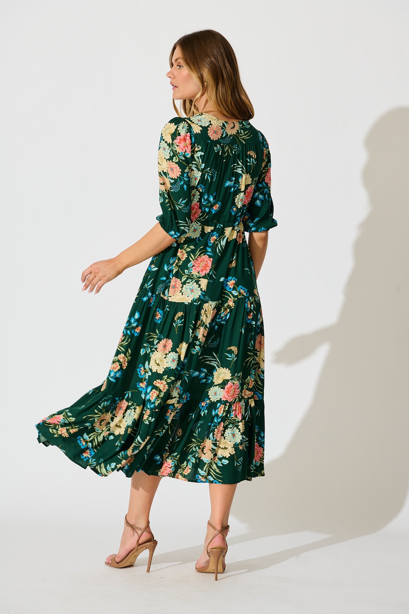 Jolanta Midi Dress in Emerald with Multi Floral