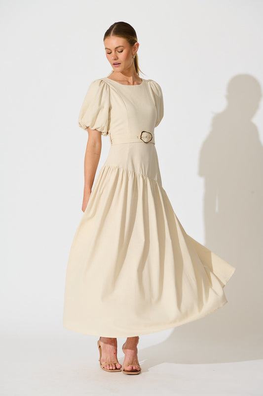 Isleen Maxi Dress in Oatmeal Linen Blend