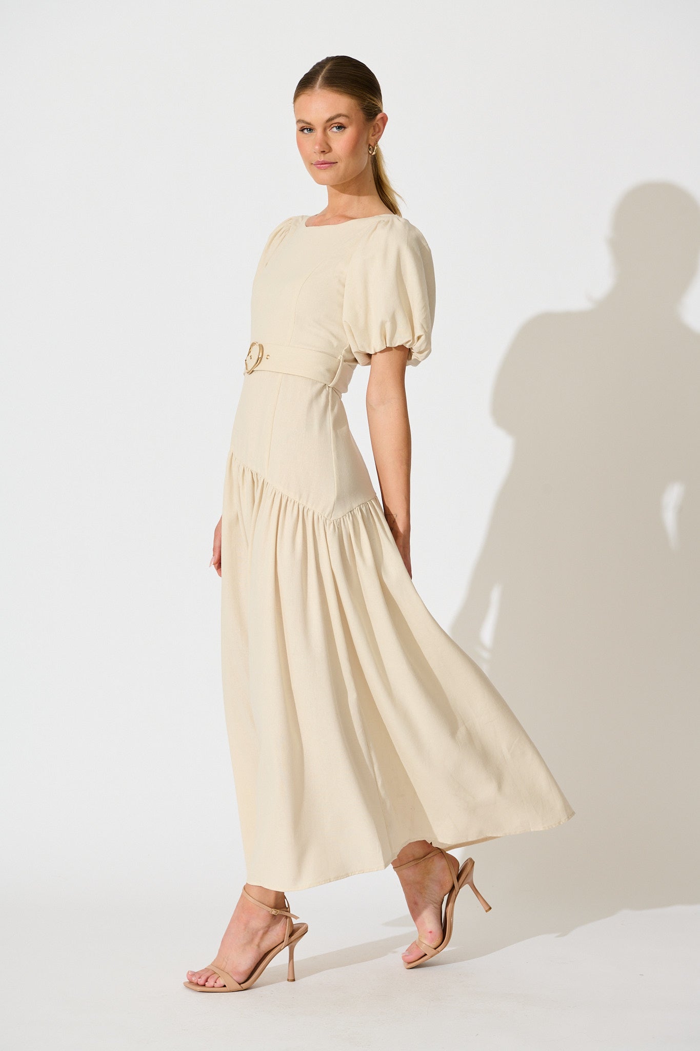 Isleen Maxi Dress in Oatmeal Linen Blend