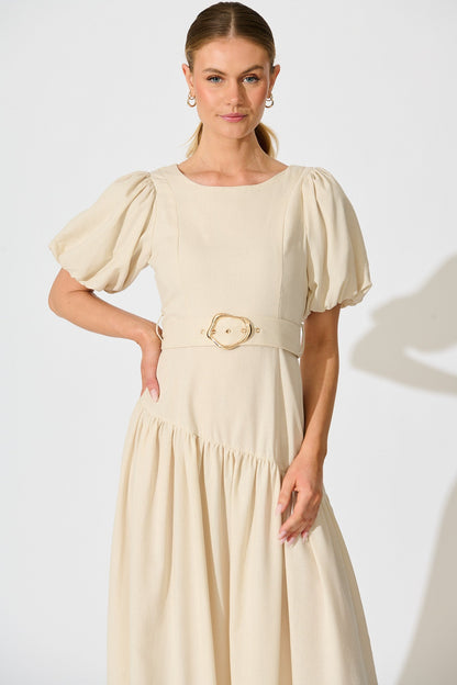 Isleen Maxi Dress in Oatmeal Linen Blend