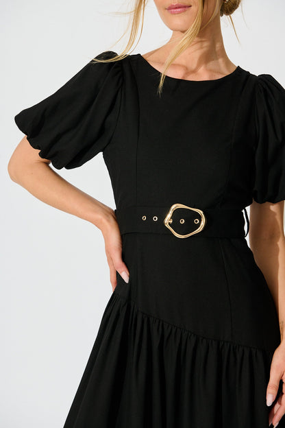 Isleen Maxi Dress in Black Linen Blend