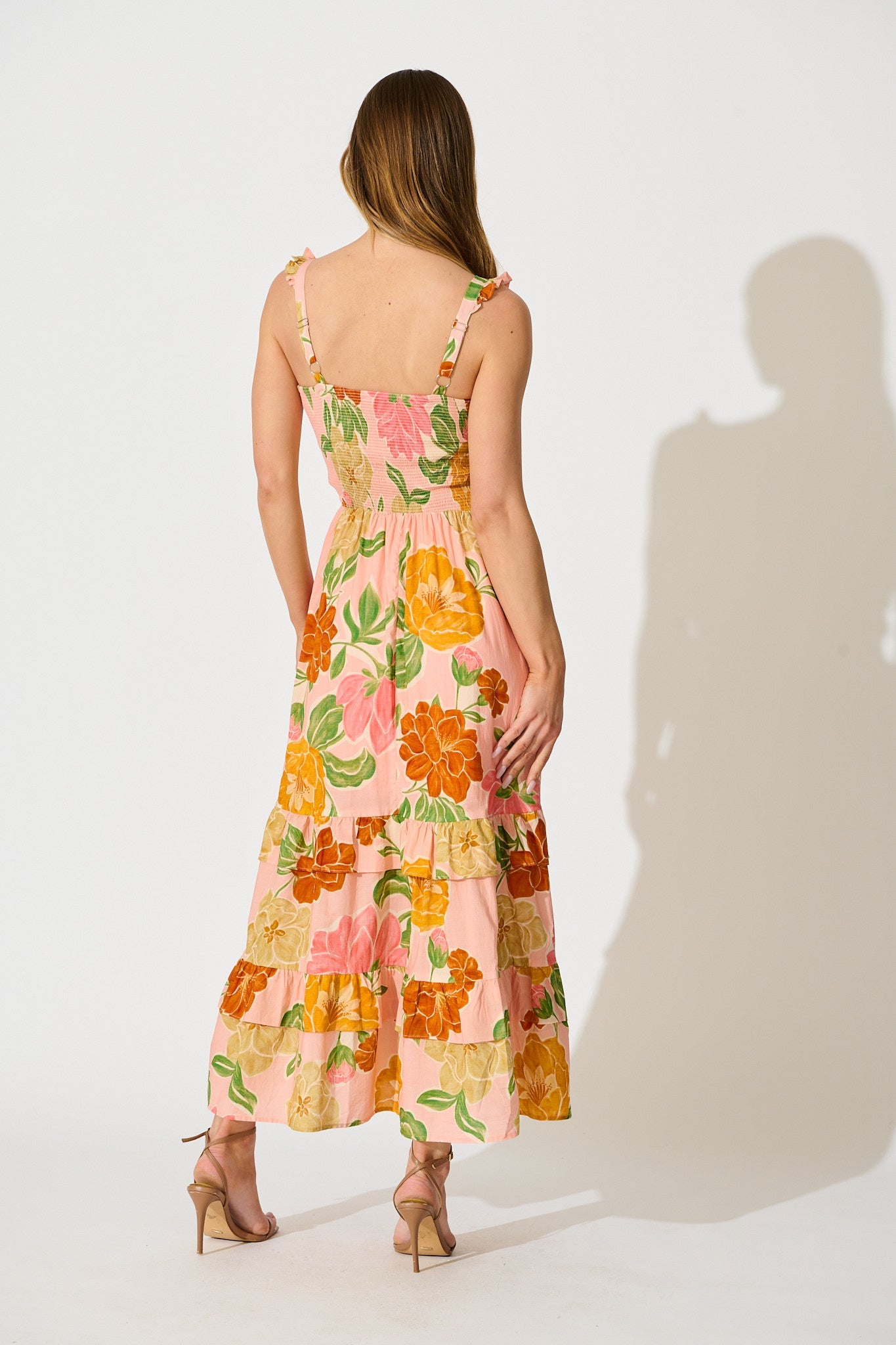 Ellamae Maxi Sundress in Peach Floral Cotton
