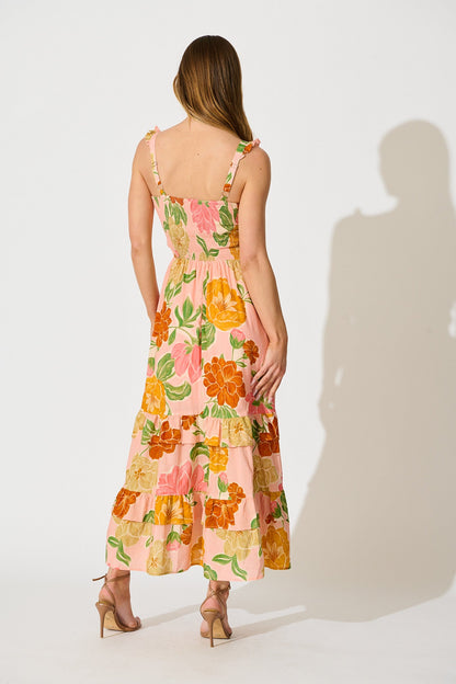 Ellamae Maxi Sundress in Peach Floral Cotton