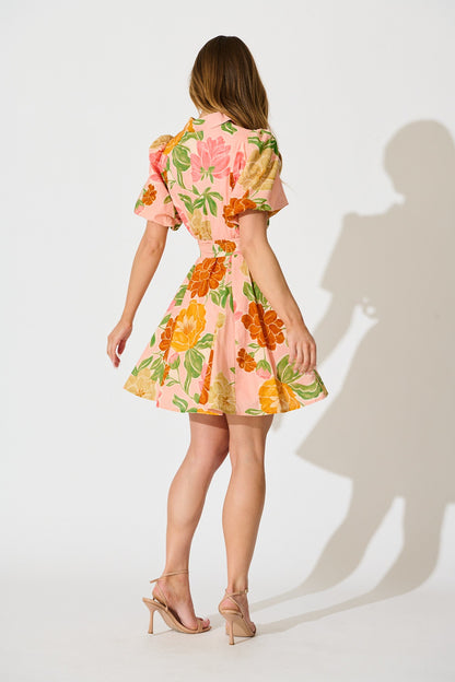 Beck Shirt Dress in Peach Floral Cotton