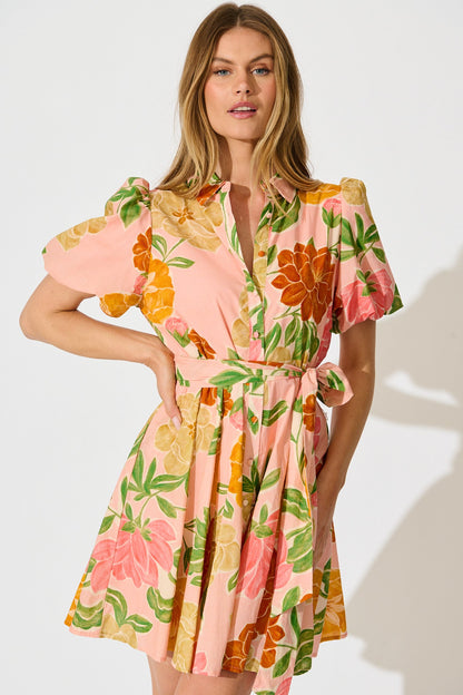 Beck Shirt Dress in Peach Floral Cotton