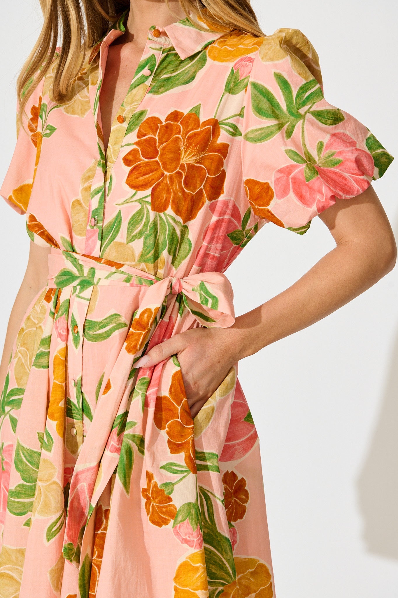 Beck Shirt Dress in Peach Floral Cotton