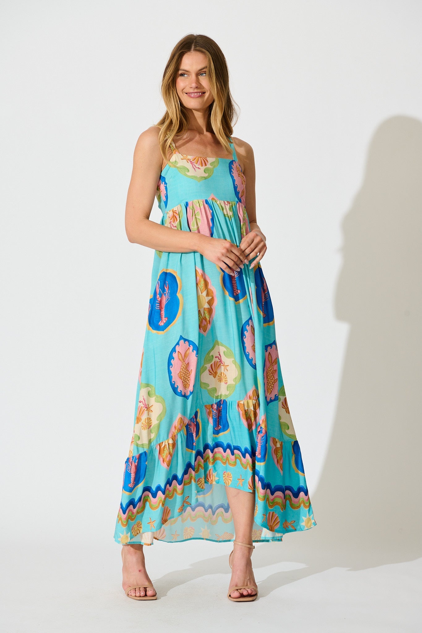 Canna Maxi Sundress in Blue Multi Print