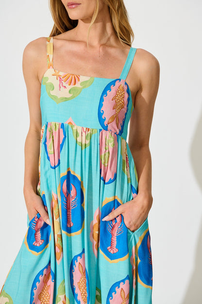 Canna Maxi Sundress in Blue Multi Print