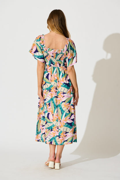 Anemone Midi Dress in Multi Leaf Print
