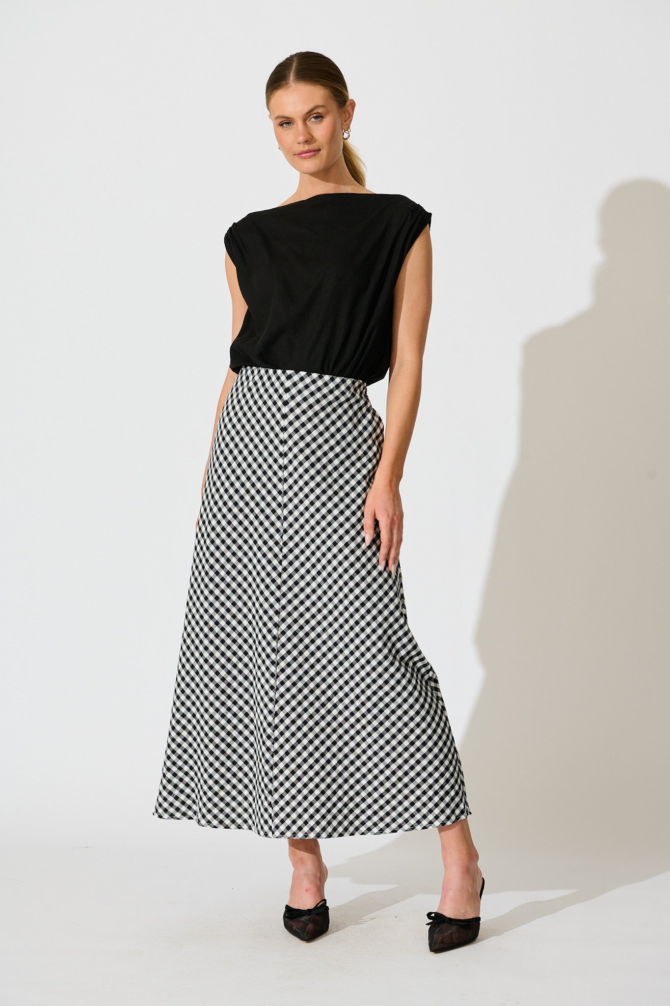 Amor Maxi Skirt in Black and White Gingham Cotton