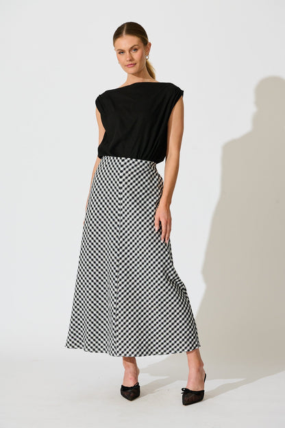 Amor Maxi Skirt in Black and White Gingham Cotton