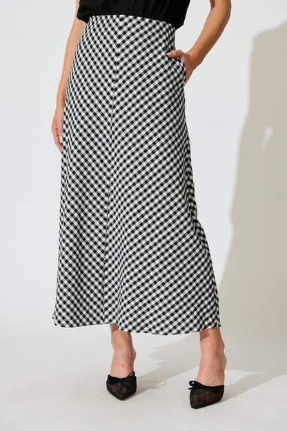 Amor Maxi Skirt in Black and White Gingham Cotton
