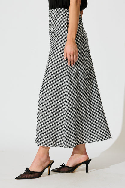 Amor Maxi Skirt in Black and White Gingham Cotton
