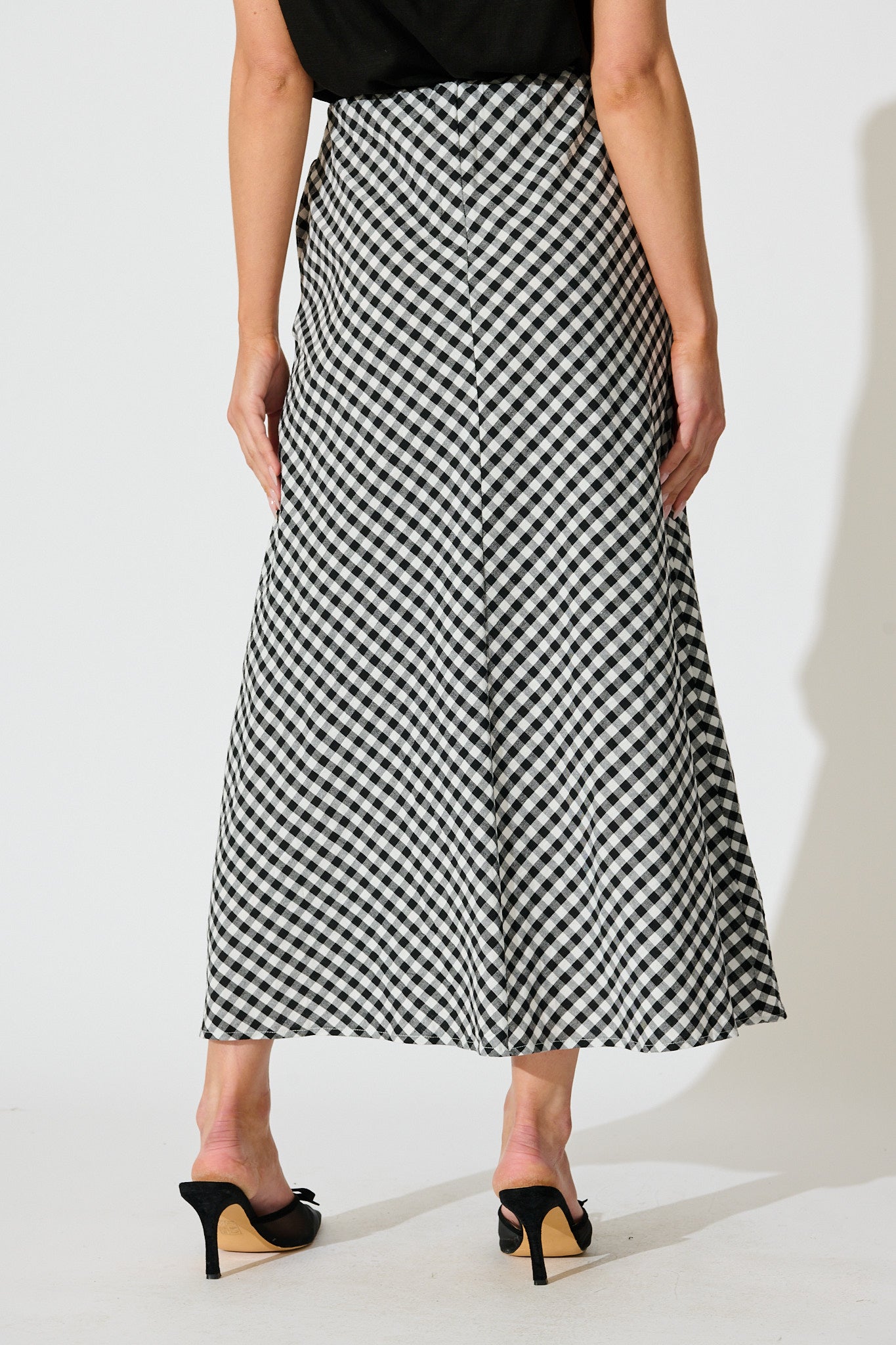 Amor Maxi Skirt in Black and White Gingham Cotton