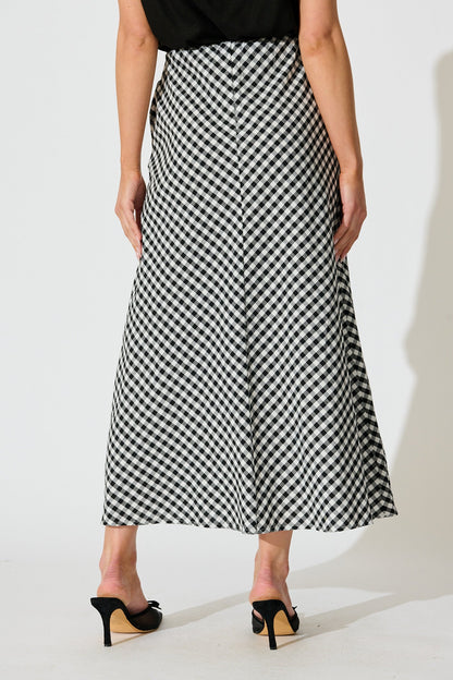Amor Maxi Skirt in Black and White Gingham Cotton