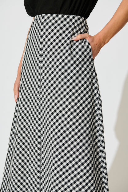 Amor Maxi Skirt in Black and White Gingham Cotton