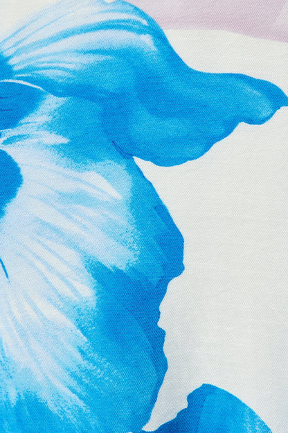 Callista Midi Dress in White with Blue Floral