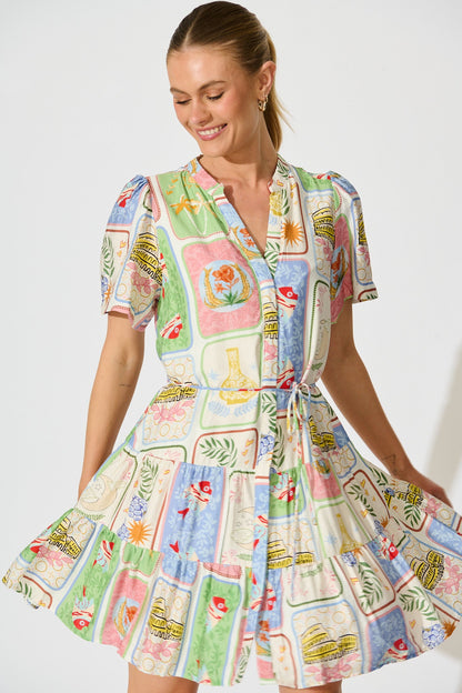 Lavender Dress in Multi Postcard Print