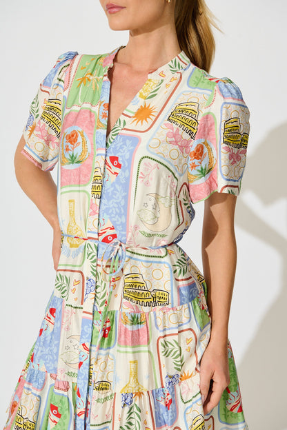 Lavender Dress in Multi Postcard Print