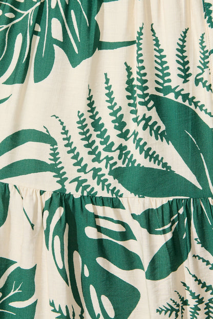 Charmaine Midi Dress in Cream with Green Print