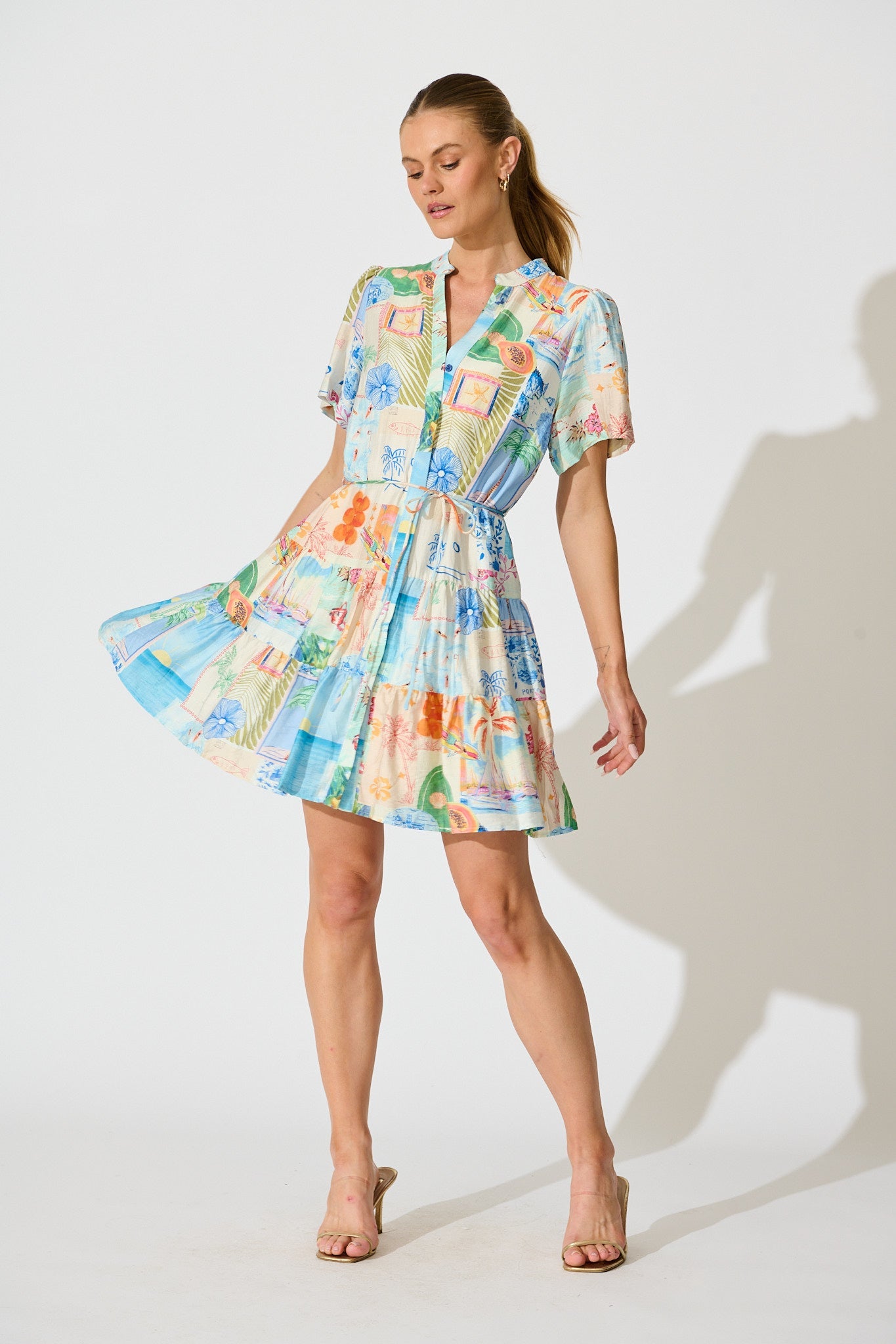 Lavender Dress in Multi Patchwork Summer print