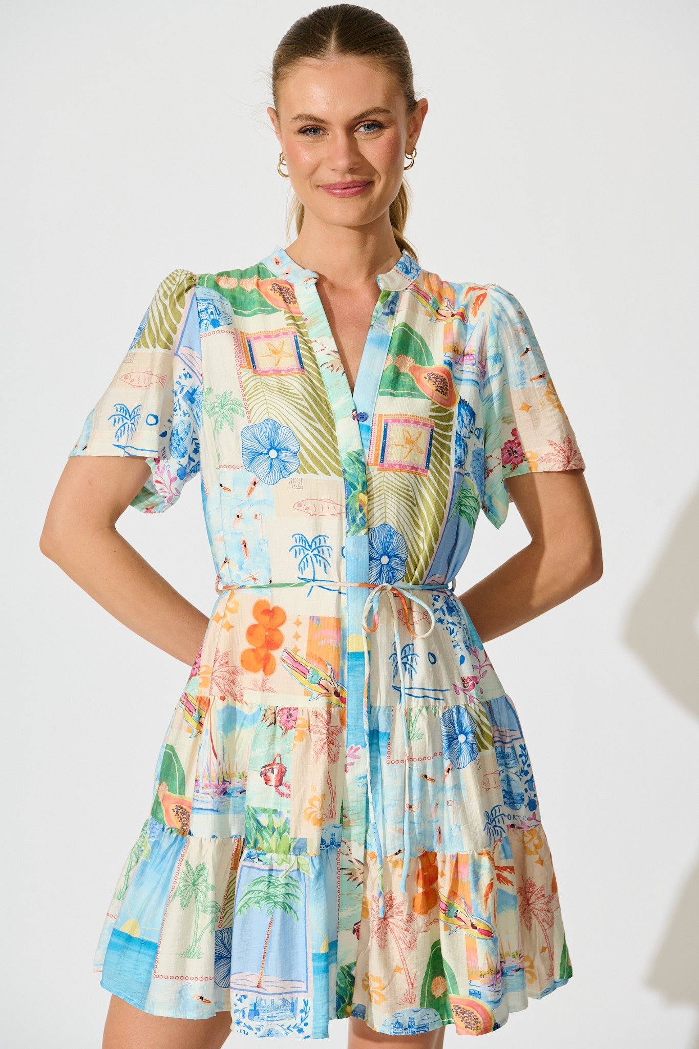 Lavender Dress in Multi Patchwork Summer print