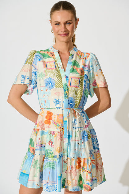 Lavender Dress in Multi Patchwork Summer print