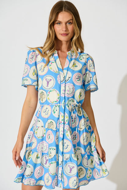 Alessandra Dress in Blue Conversational Print