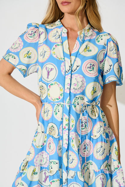 Alessandra Dress in Blue Conversational Print