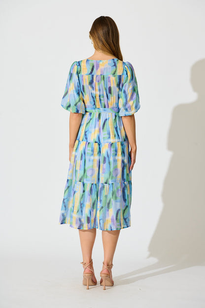 Heloise Midi Dress in Blue Print