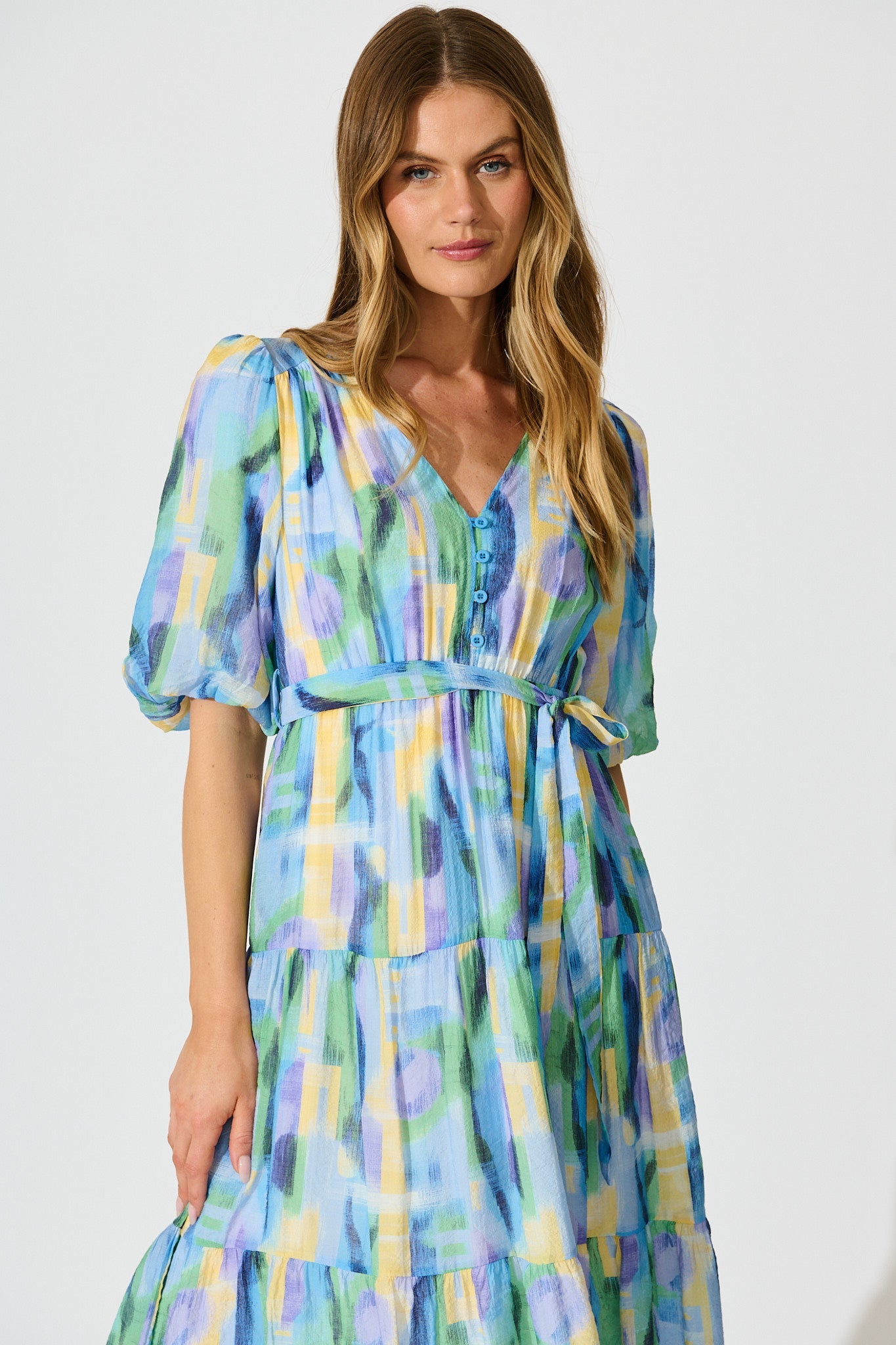 Heloise Midi Dress in Blue Print