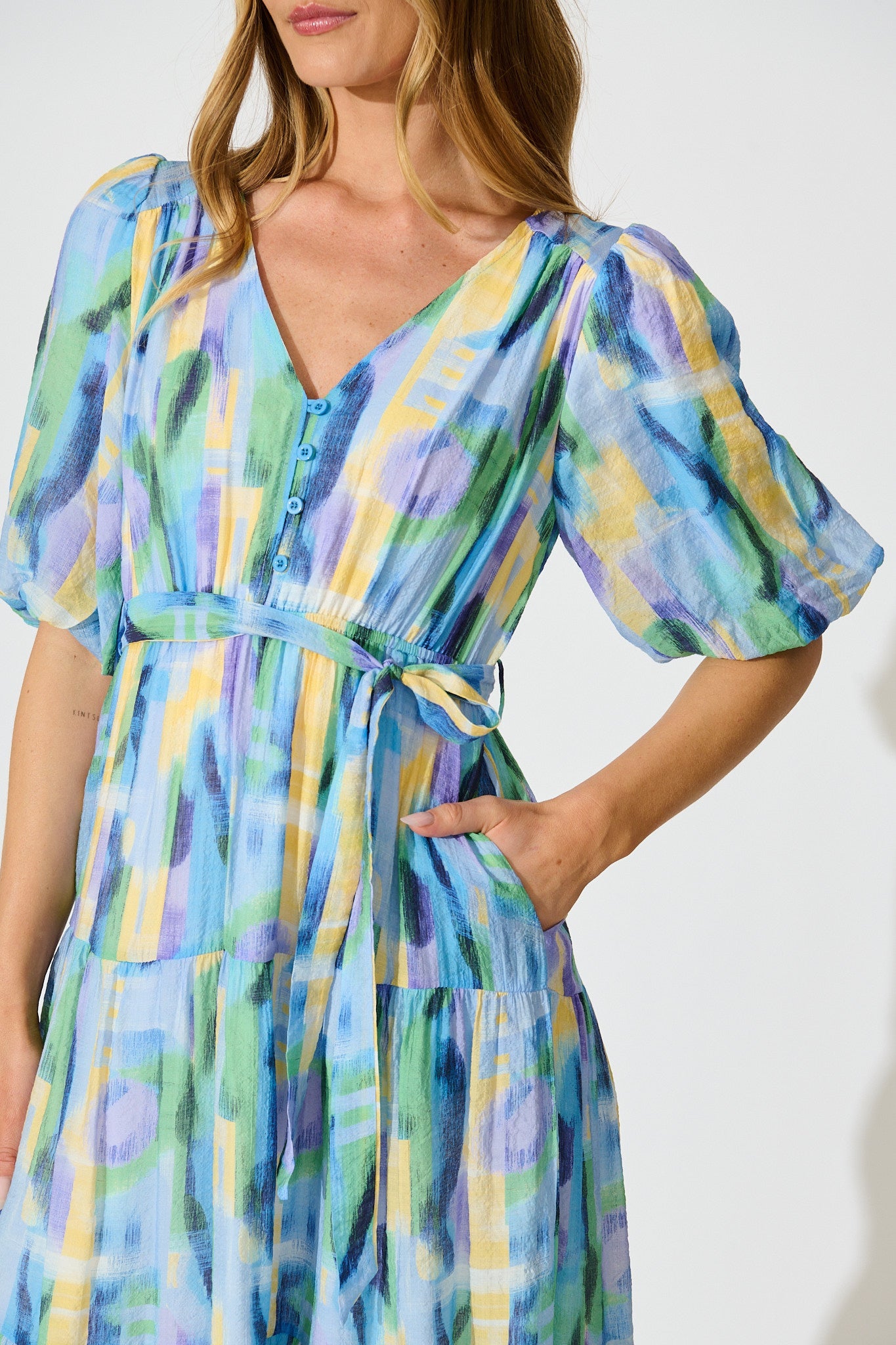 Heloise Midi Dress in Blue Print