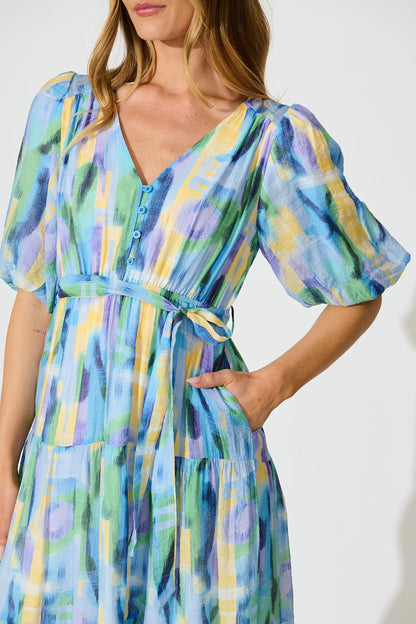 Heloise Midi Dress in Blue Print