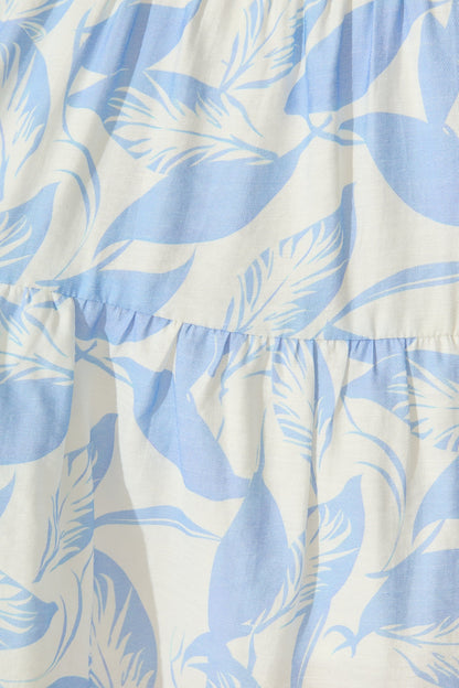 Bluma Dress in White with Blue Leaf Print