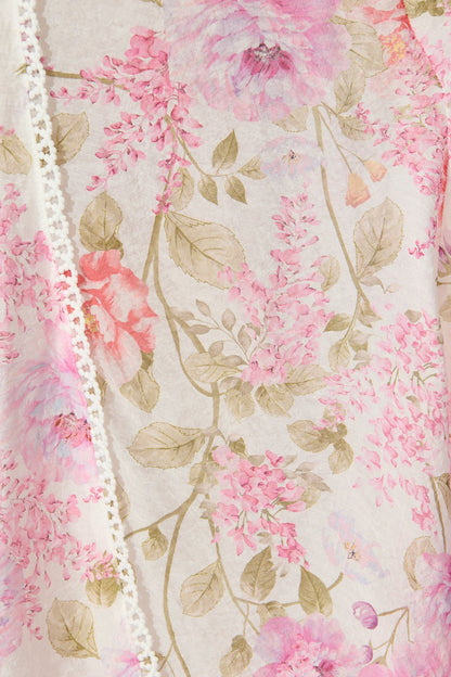 Safiya Maxi Shirt Dress in White with Pink Floral