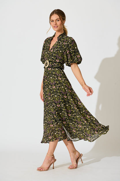 Selestia Maxi Dress in Black Floral
